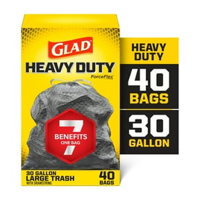 Glad Heavy Duty ForceFlex 30-Gallon Drawstring Large Black Trash Bags, 40 Bags