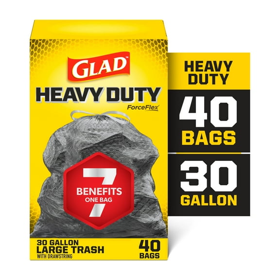 Glad ForceFlex Heavy Duty Large Drawstring Trash Bags, Hold 80+ Pounds, 30 Gallon, 40 Count