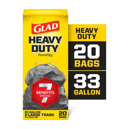Glad ForceFlex Heavy Duty Large Drawstring Trash Bags, Hold 80+ Pounds, 33 Gallon, 20 Count