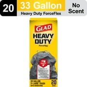Glad ForceFlex Heavy Duty Large Drawstring Trash Bags, Hold 80+ Pounds, 33 Gallon, 20 Count