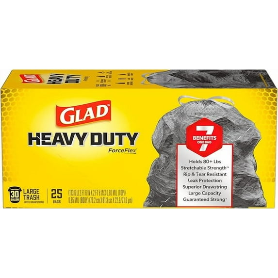 Glad ForceFlex Heavy Duty Large Trash Bags, Hold 80+ lb, 30 Gal, 25 Ct (Package May Vary) ( Pack of 2 )