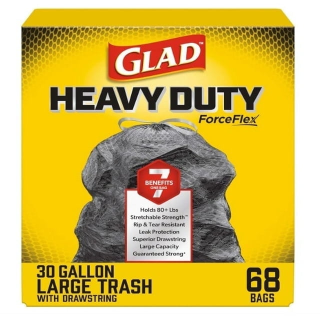 Glad ForceFlex Heavy Duty Trash Bags With Clorox, Mountain Air Scent, 30 Gallon, 68 Count - 2 Pack