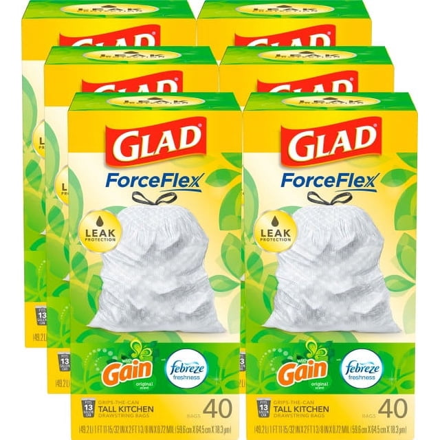 Glad® ForceFlex Kitchen Drawstring Trash Bags, 13 Gallon, Gain Original