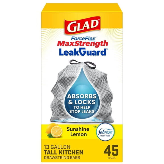 Glad ForceFlex MaxStrength Drawstring LeakGuard Trash Bags - Sunshine Lemon - 13 Gallon - 45ct.