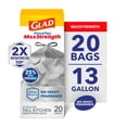 thumbnail image 1 of Glad ForceFlex MaxStrength Tall Kitchen Drawstring Trash Bags, 13 Gallon, Odorshield, 20 Count, 1 of 13