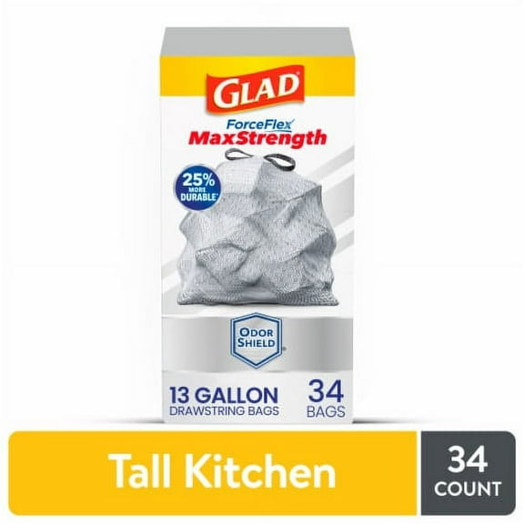 Glad ForceFlex MaxStrength Odor Shield Tall Kitchen Drawstring Trash Bags