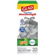 Gain ForceFlex MaxStrength Tall Kitchen Drawstring Trash Bags, 13 Gallon, Gain Original, 20 Count