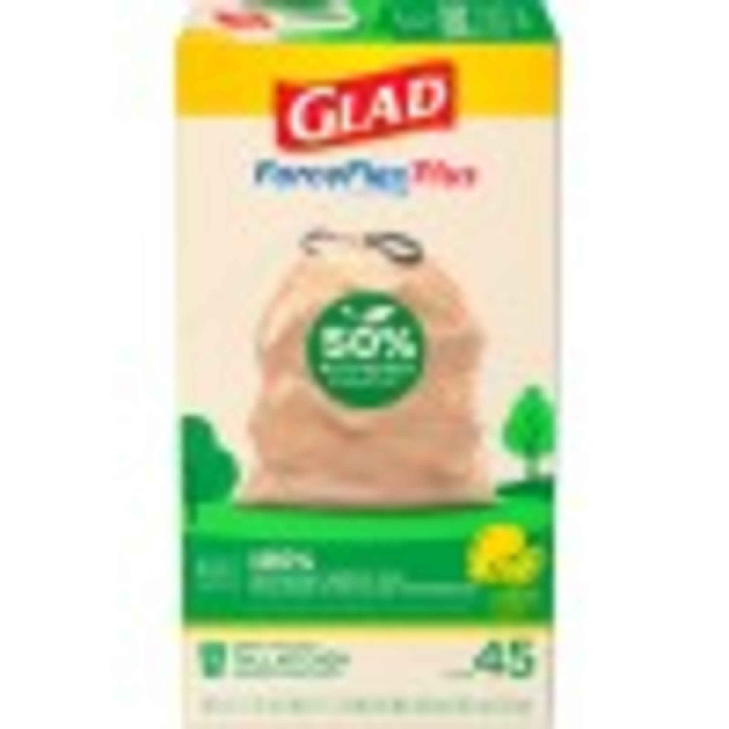 Glad ForceFlex Plus Kitchen 50% Recovered Plastic 13 Gallon Drawstring Bags, 45 Count