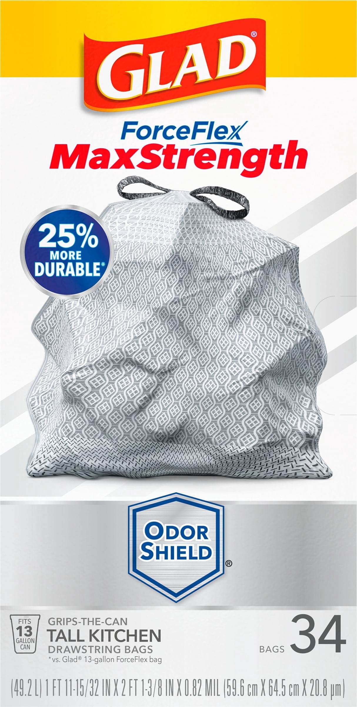 Glad ForceFlex MaxStrength Tall Kitchen Drawstring Trash Bags Odor Shield
