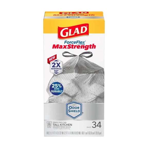 Glad ForceFlex MaxStrength Tall Kitchen Odor Shield Drawstring Trash Bags (Pack of 2)