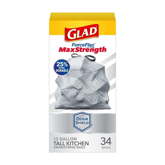 Glad ForceFlex MaxStrength Tall Kitchen Odor Shield Drawstring Trash Bags (Pack of 32)
