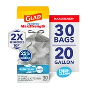 Glad ForceFlex MaxStrength 20-Gallon Drawstring X-Large Kitchen Trash Bags, 30 Bags