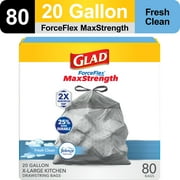 Glad ForceFlex Plus 20 Gallon Gray Drawstring XL Kitchen Trash Bag, Fresh Clean, 80 Bags
