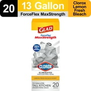 Glad ForceFlex MaxStrength With Clorox Kitchen Trash Bags, 13 Gallon, 20 Bags