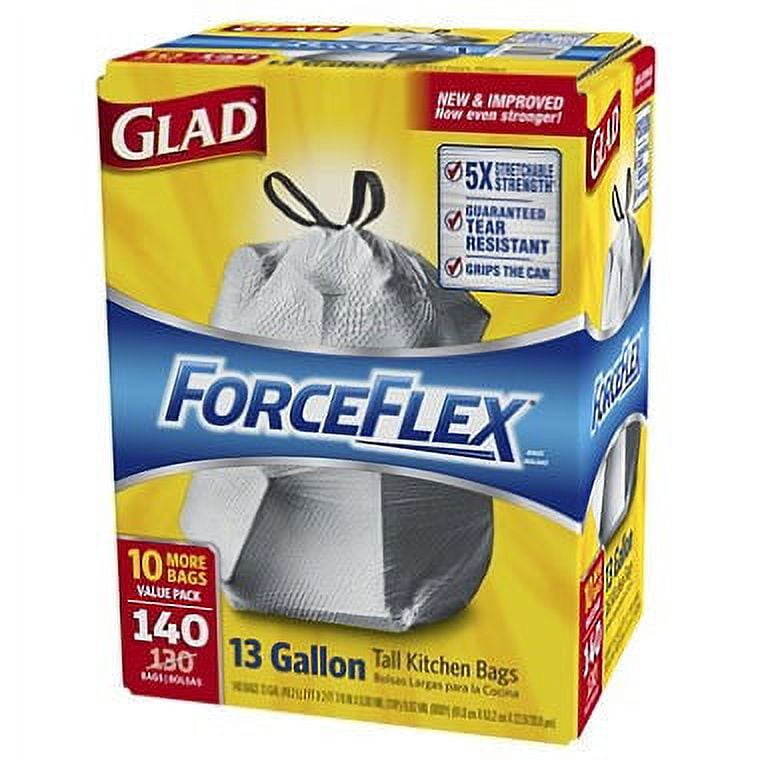 Glad ForceFlex Plus Tall Kitchen Drawstring Trash Bags, 13 Gallon (140  Count) 