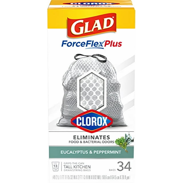 Glad ForceFlex Plus Tall Kitchen Garbage Bags Eucalyptus and Peppermint