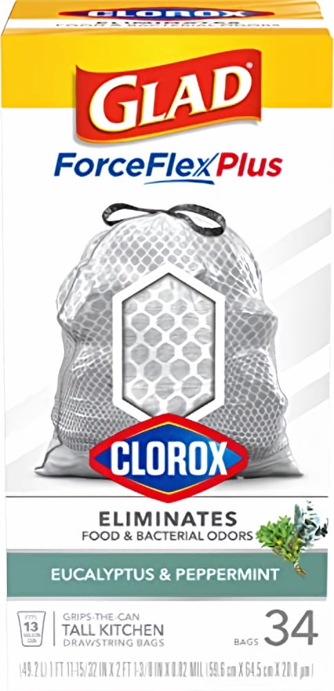 Glad ForceFlex Plus Tall Kitchen Garbage Bags Eucalyptus and Peppermint (Pack of 3)