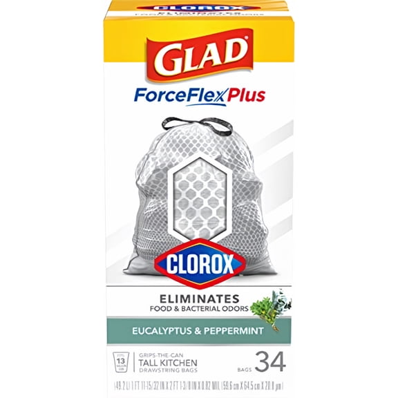 Glad ForceFlex Plus Tall Kitchen Garbage Bags Eucalyptus and Peppermint (Pack of 3)