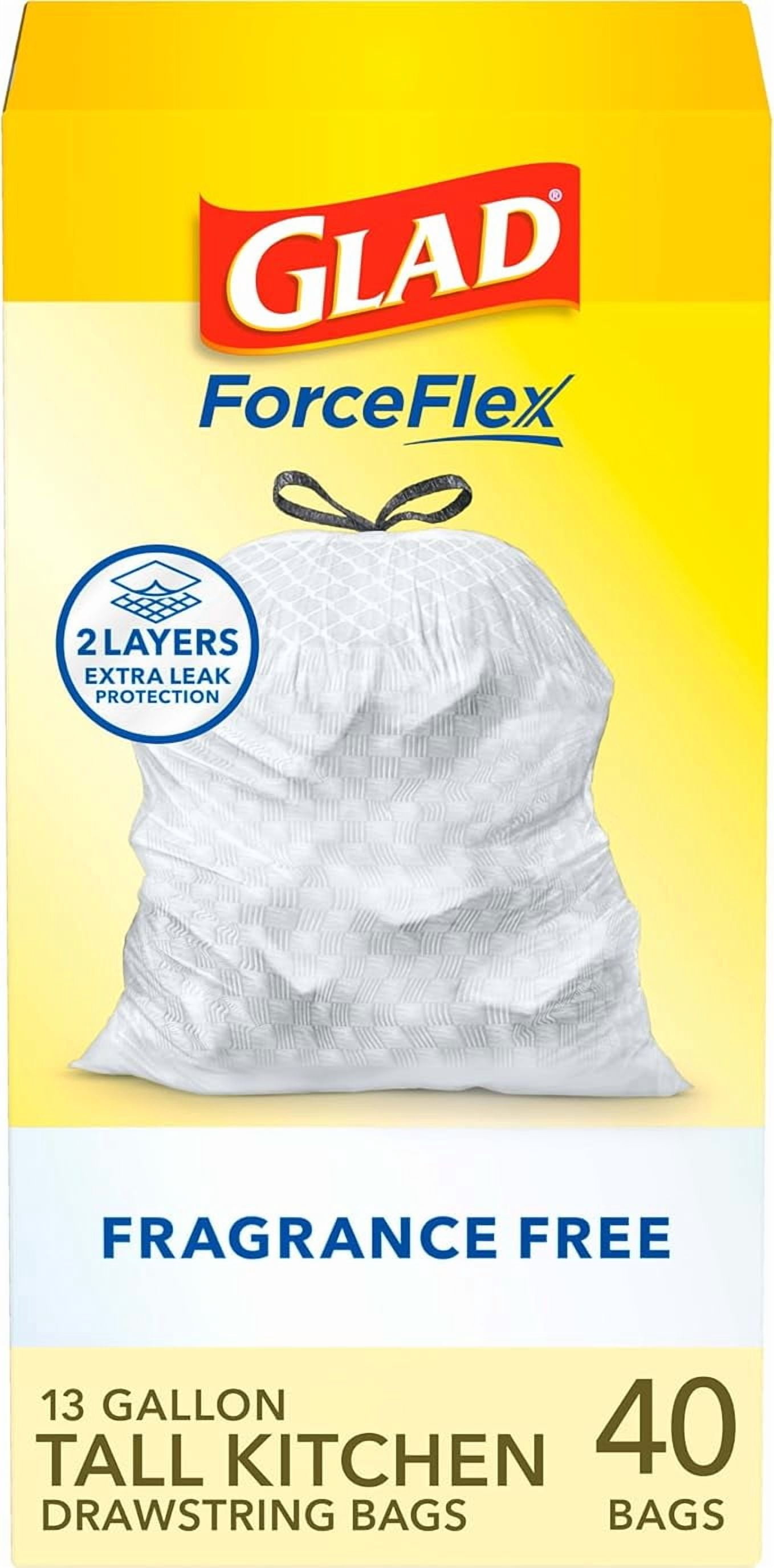 Glad ForceFlex Tall Kitchen Drawstring Trash Bags, 13 Gal, Fragrance Free, 40 Ct (Package May Vary) ( Pack of 2 )