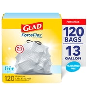 Glad ForceFlex 13-Gallon Drawstring Tall Kitchen Trash Bags, 120 Bags