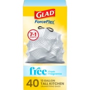 Glad ForceFlex Tall Kitchen Drawstring Trash Bags, 13 Gallon, Fragrance Free, 40 Count