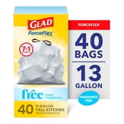 Glad ForceFlex 13-Gallon Drawstring Tall Kitchen Trash Bags, 40 Bags