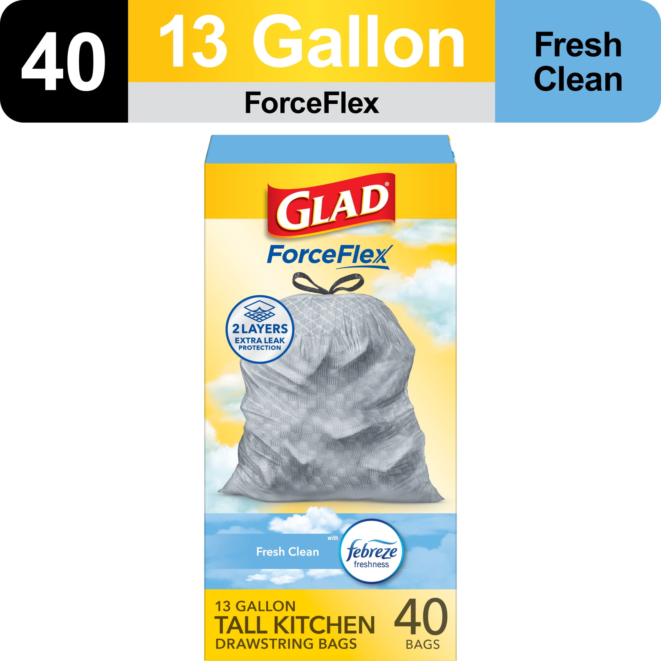 Glad 100-Pack 13-Gallon Fresh Clean Gray Plastic Kitchen Trash Bag Glad 100-Pack 13-Gallon Fresh Clean Gray Plastic Kitchen Trash Bag