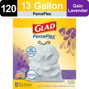 Glad ForceFlex Tall Kitchen Drawstring Trash Bags, 13 Gallon, Gain Lavender with Febreze Freshness, 120 Count