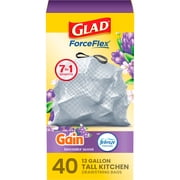 Glad ForceFlex Tall Kitchen Drawstring Trash Bags, 13 Gal, Gain Lavender, 40 Count