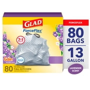 Glad ForceFlex 13-Gallon Drawstring Tall Kitchen Trash Bags, Gain Lavender Scent, 80 Bags