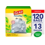 Glad ForceFlex 13-Gallon Drawstring Tall Kitchen Trash Bags, Gain Original Scent, 120 Bags