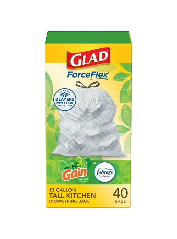 Glad ForceFlex Tall Kitchen Drawstring Trash Bags, 13 Gallon, Gain Original with Febreze Freshness, 40 Count, Pack of 6