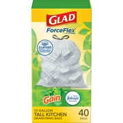 Glad ForceFlex Tall Kitchen Drawstring Trash Bags, 13 Gallon, Gain Original with Febreze Freshness, 40 Count