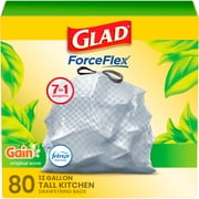 Glad ForceFlex Tall Kitchen Drawstring Trash Bags, 13 Gallon, Gain Original with Febreze Freshness, 80 Count