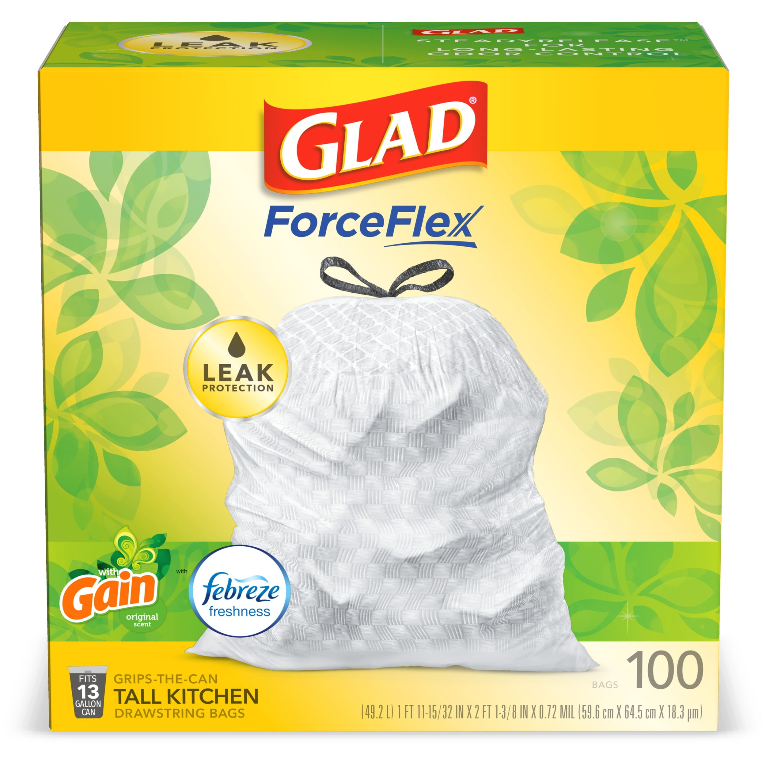 Glad ForceFlex Tall Kitchen Trash Bags, 13 Gallon, 120 Bags (Gain Original  Scent, Febreze Freshness) - AliExpress