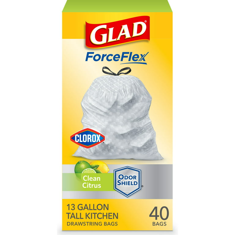 Glad ForceFlex 13-Gallons Gray Plastic Kitchen Drawstring Trash Bag  (40-Count) in the Trash Bags department at