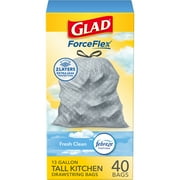 Glad ForceFlex Tall Kitchen Trash Bags, 13 Gallon, 40 Bags (Fresh Clean Scent, Febreze Freshness)