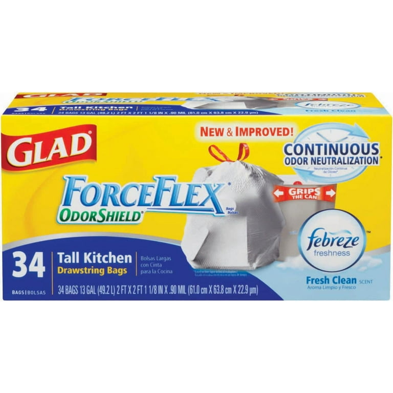 Glad ForceFlex Tall Kitchen Trash Bags, Fresh Clean Scent (Pack of 32), Size: 34 ct