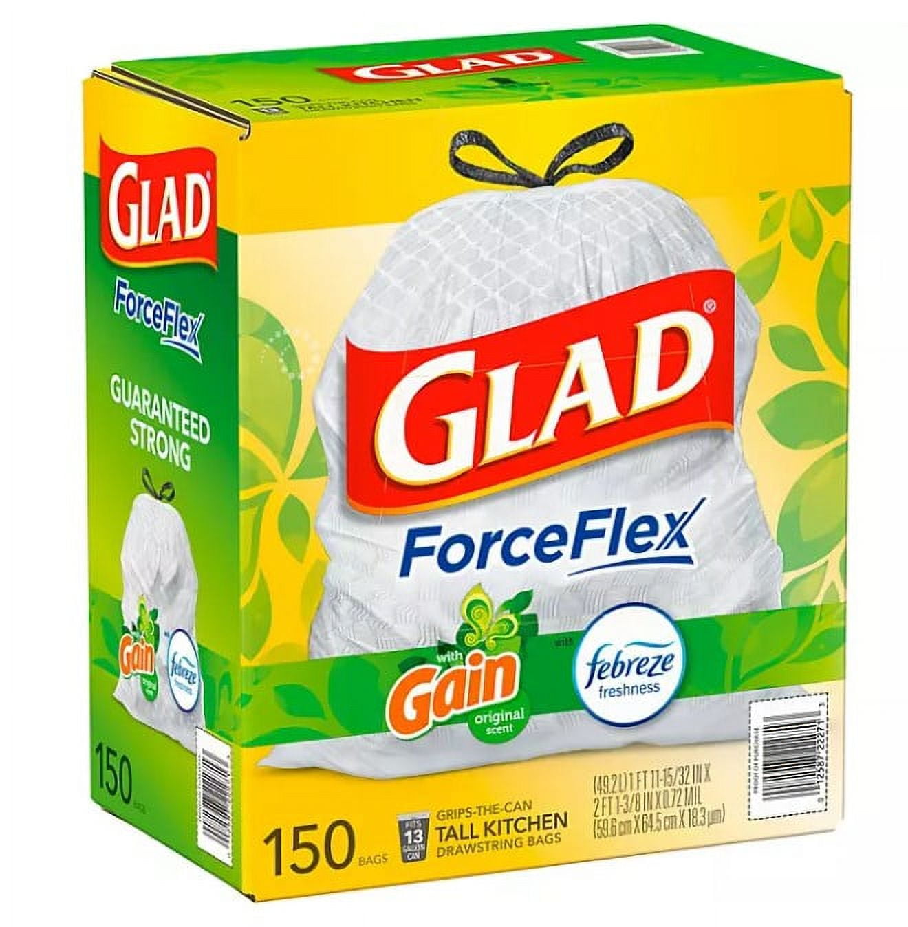 Glad ForceFlex Tall Kitchen Trash Bags, 13 Gallon, Gain Lavender with Febreze - 120 ct