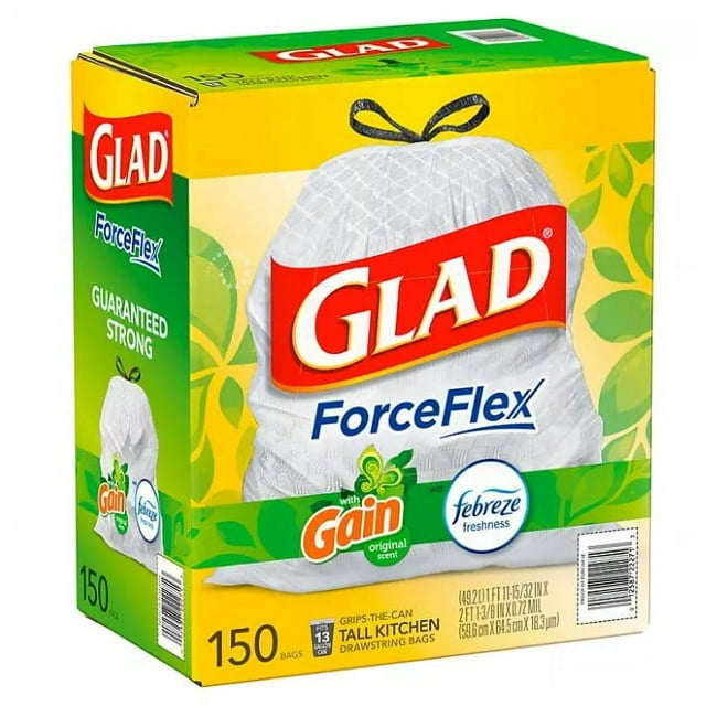 Glad ForceFlex Tall Kitchen Trash Bags, Gain Original Scent with