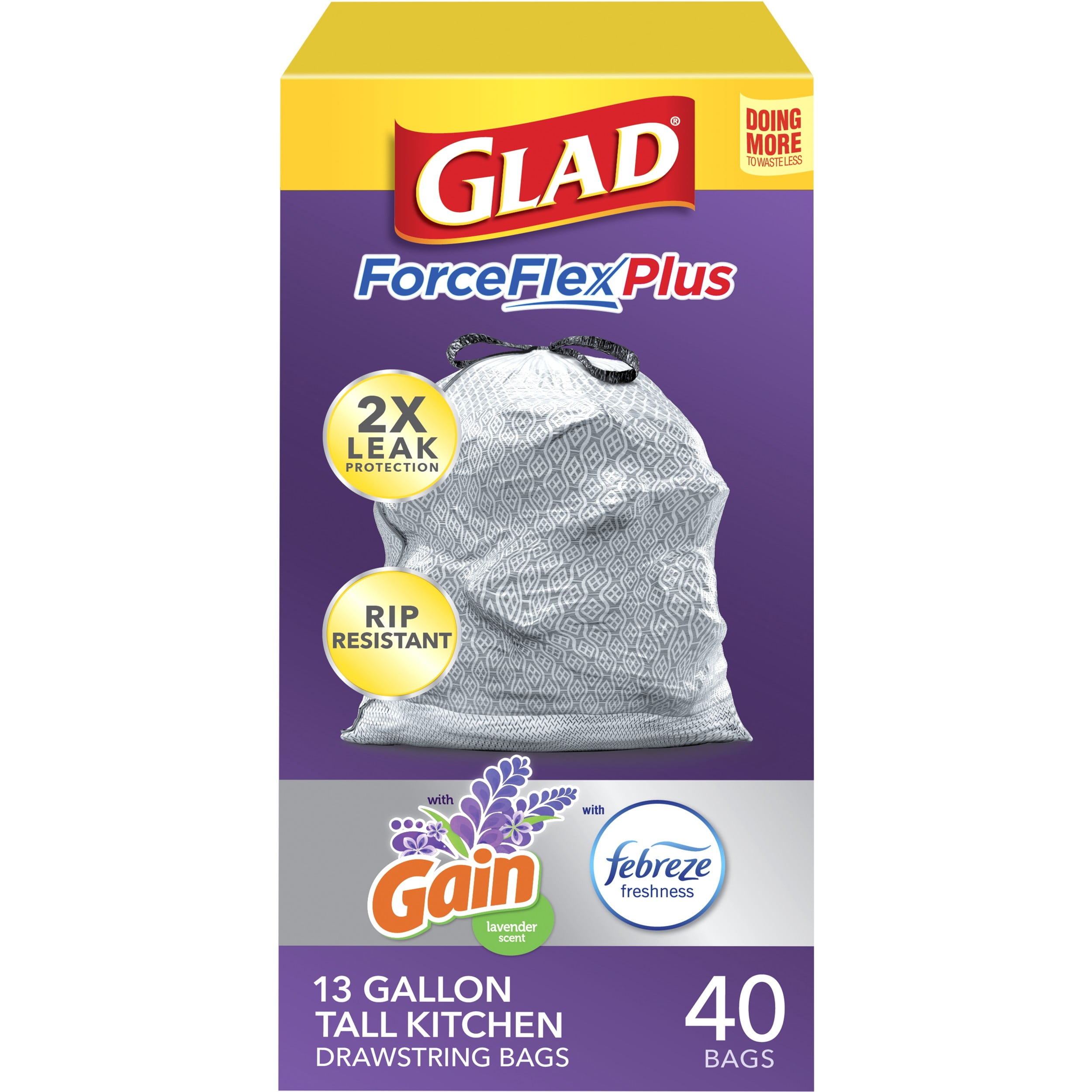 Glad Tall Kitchen Trash Bags ForceFlexPlus with Clorox, 13 Gallon,  Eucalyptus and Peppermint, 90 Count (Package May Vary)