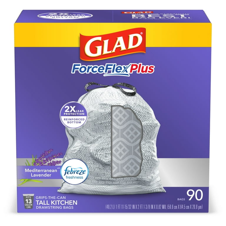 Glad ForceFlex with Febreze Gain Lavender Scent Tall Kitchen Drawstring Trash  Bags, 40 ct - Pick 'n Save