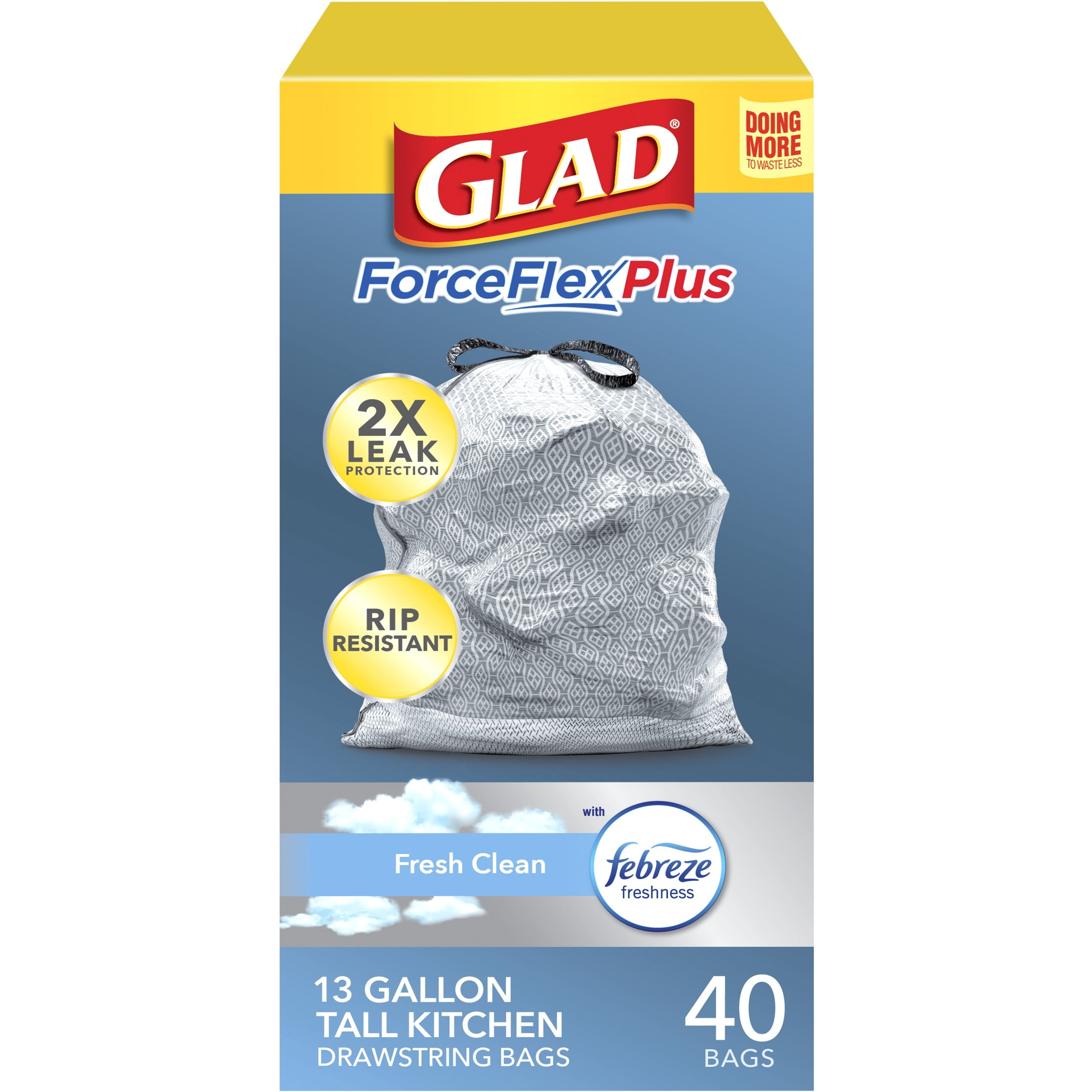 Glad ForceFlexPlus Tall Kitchen Trash Bags, 13 Gallon, 40 Bags (Fresh