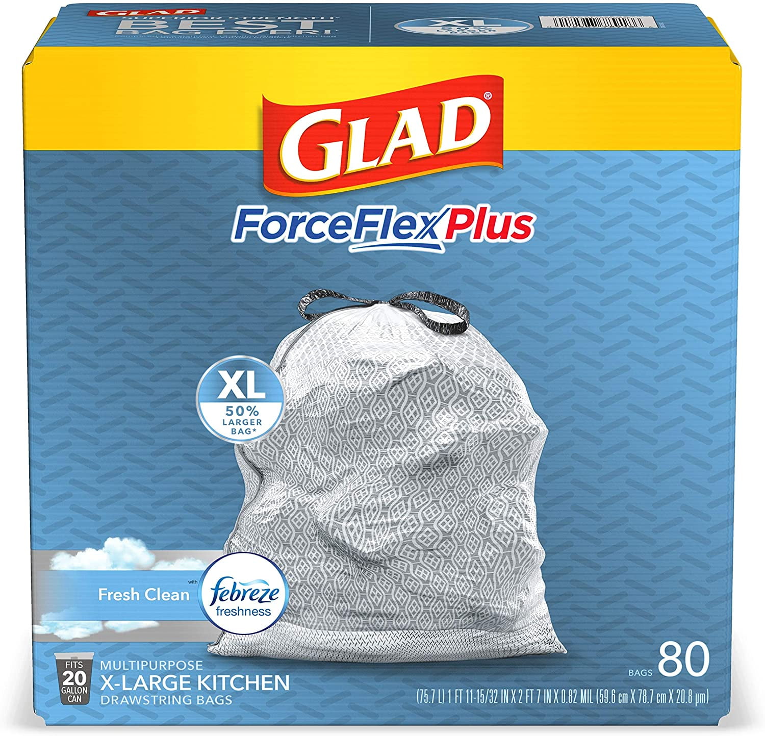 Glad ForceFlexPlus Drawstring Large Trash Bags Large Size 30 gal 0.90 mil  23 Micron Thickness Black 50Box Home Garbage Office Commercial Restaurant -  Office Depot