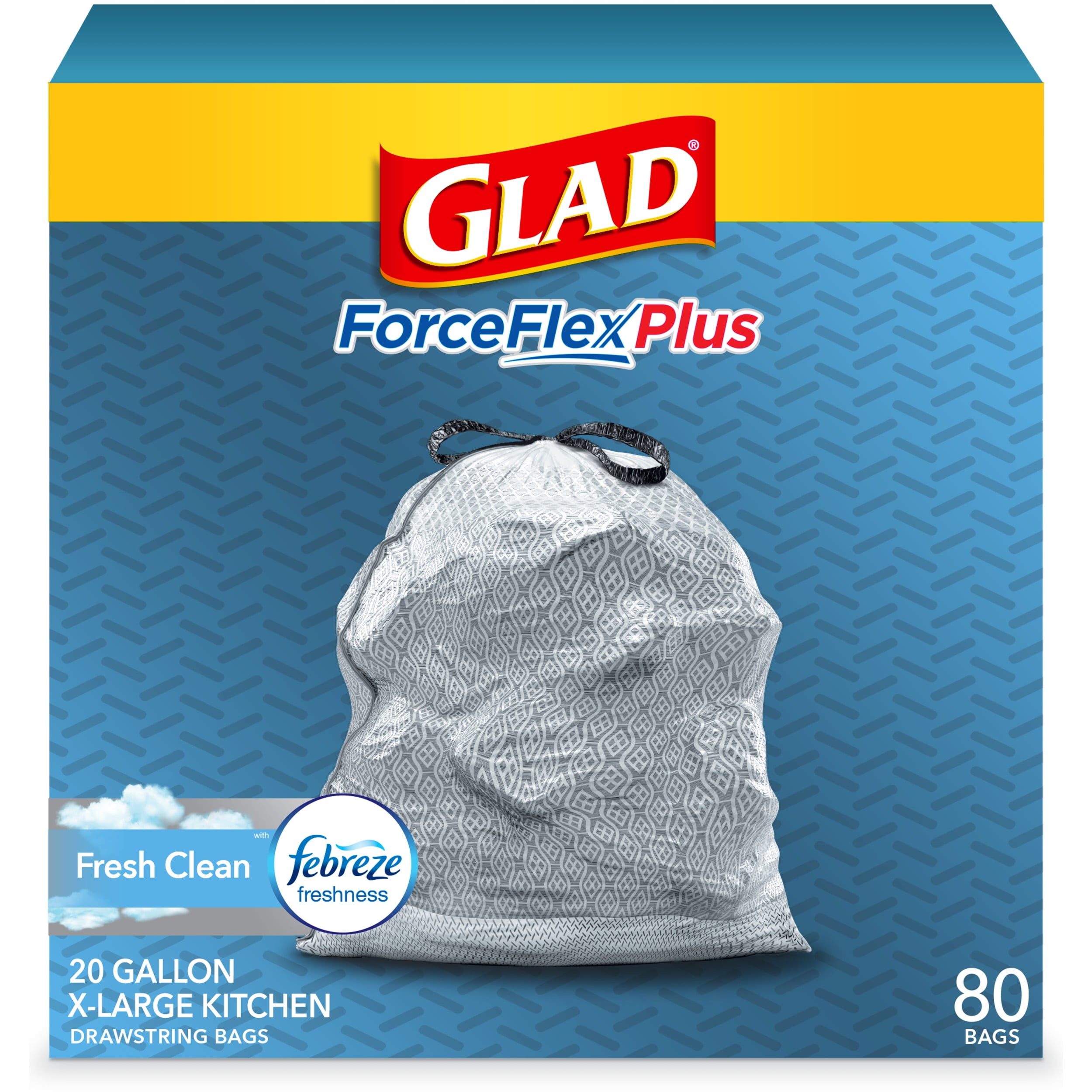 Glad ForceFlexPlus XL Extra Strong Tall Kitchen Trash Bags, Fresh