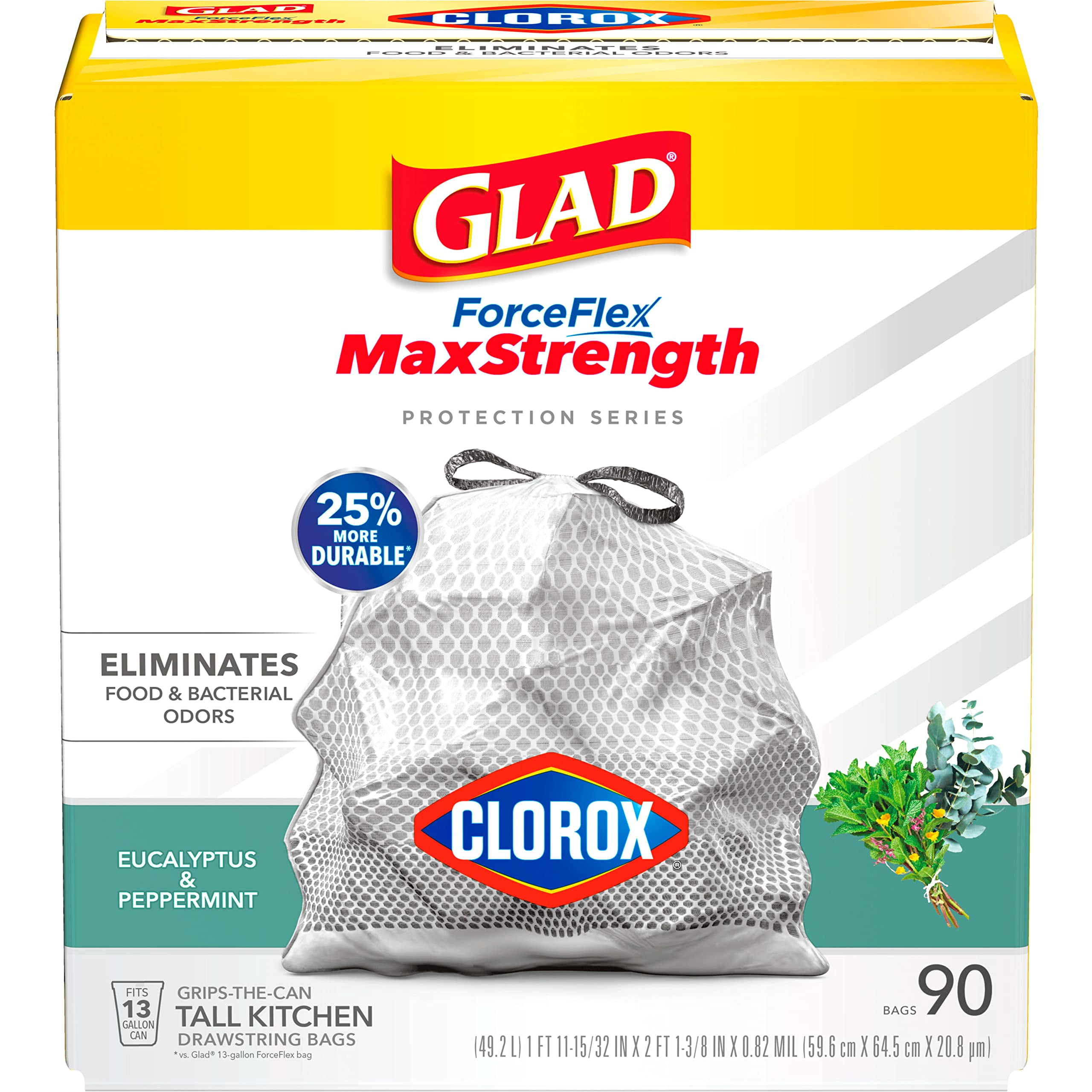 Glad Forceflex Maxstrength With Clorox Tall Kitchen Drawstring Trash