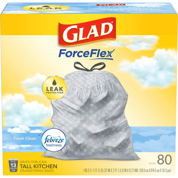 Glad Odorshield Drawstring Tall Kitchen Trash Bags - Fresh Clean - 13 Gallon - 80 Count