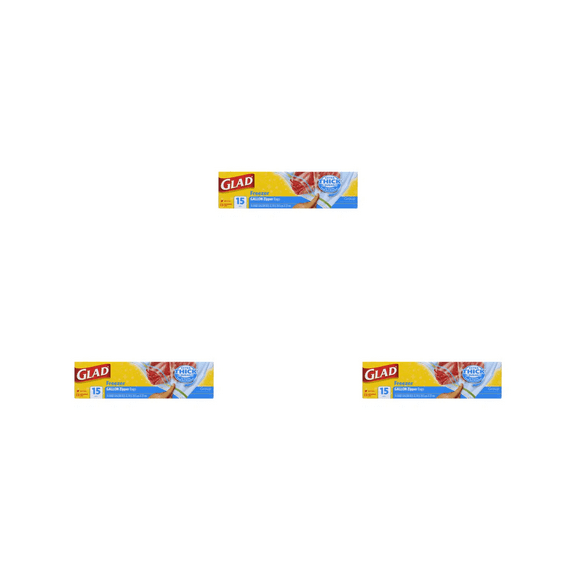 Glad Freezer Gallon Zipper Bags 15 Count - 3 Pack (45 Total Bags)