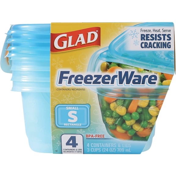 Glad FreezerWare Food Storage Containers With Lid - Small, Freezer Safe - 4 Ct, Pack of 6 Home & Garage Storage, Stackable Design