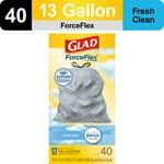 Glad Trash Bags, ForceFlex Tall Kitchen Drawstring Garbage Bags, Fresh Clean, 13 Gal, 40 Ct (Package May Vary)